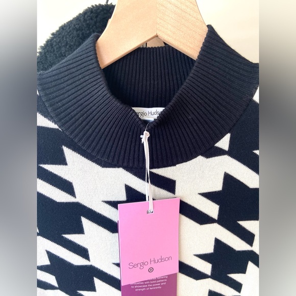 3X 🔖 SERGIO HUDSON x Target Houndstooth Sweater Midi Dress Black White - Picture 10 of 17